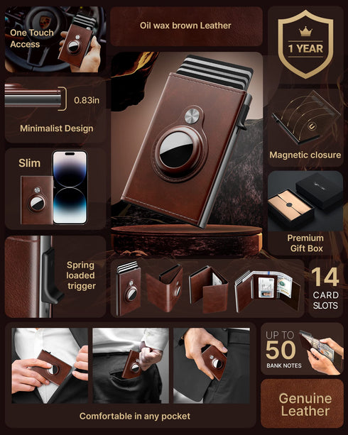Typecase Mens Wallet Card Holder for Tracker: Leather Smart Wallet for Men Compatible with Apple Tracker, RFID Blocking, Slim, Minimalist - 9-14 Card Capacity | ID Window | Cash Slot